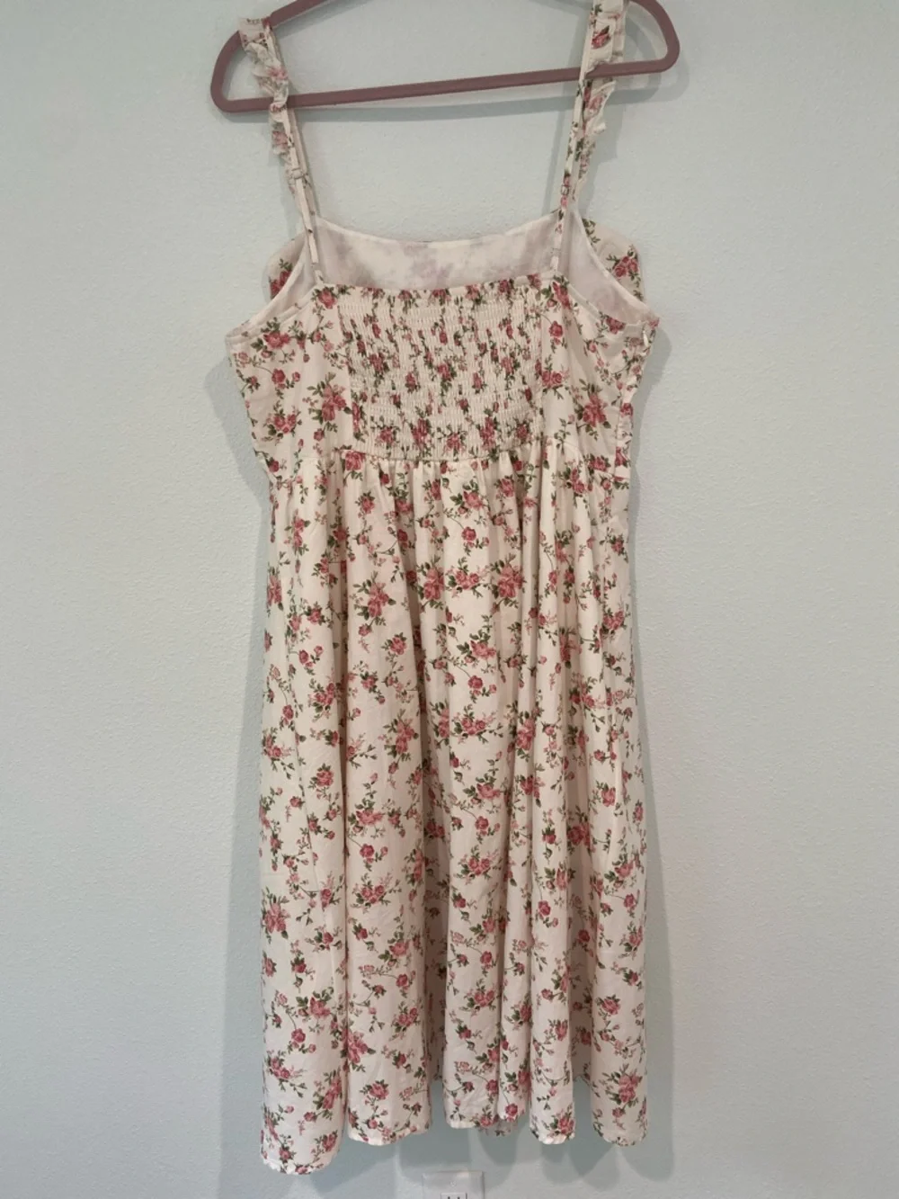 Belle Poque Floral Ruffle Sundress - Cream with Pink Roses. XL